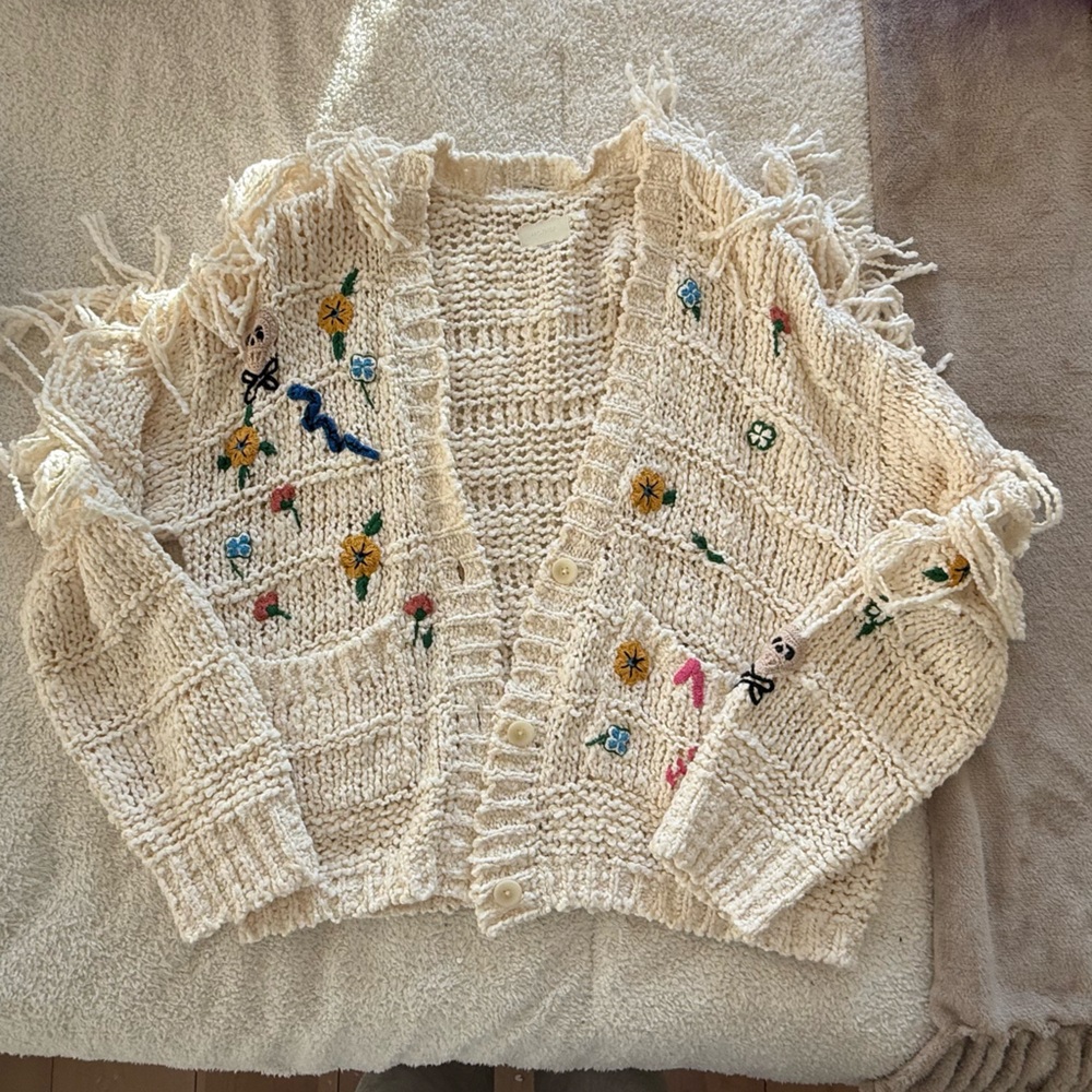 Mother Knit Cardigan with Floral Embroidery